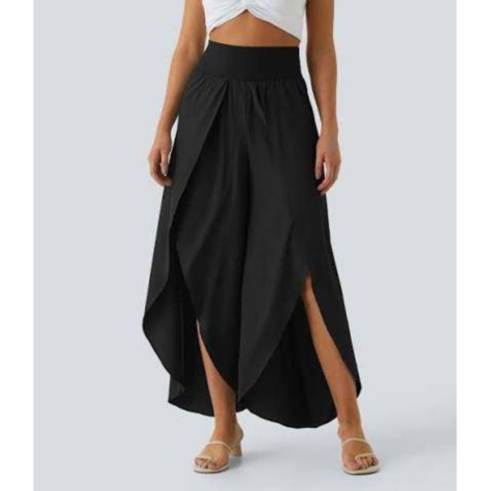 Halara Black Wide Leg Tulip Front Palazzo Pants High Waisted XL NWT